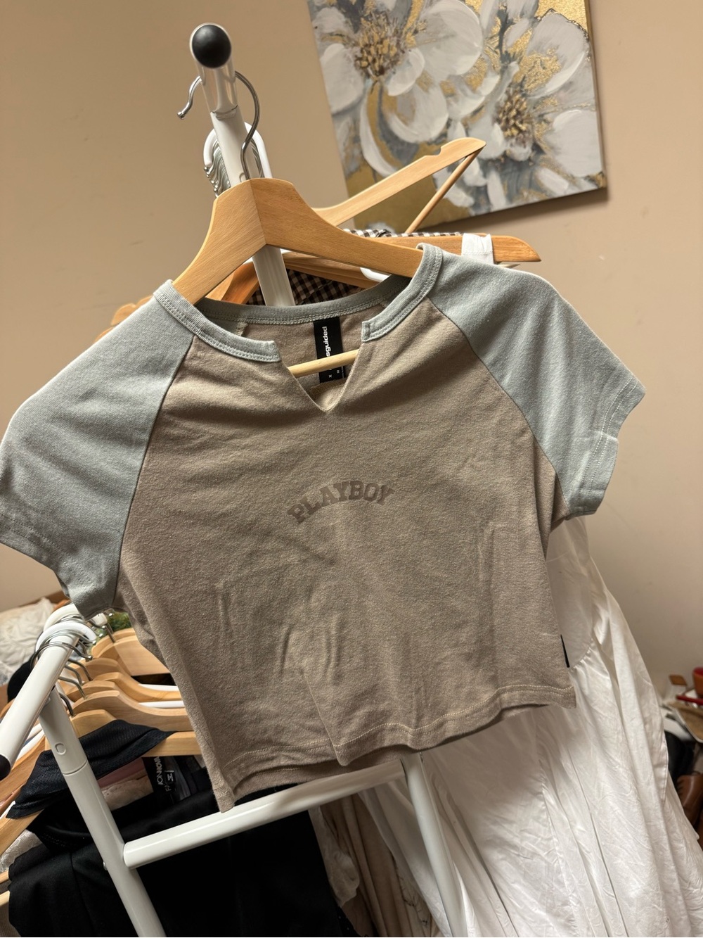 Playboy x Misguided Never Worn Two-Tone Baseball Crop Tee